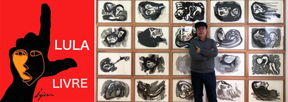 O equatoriano Pavel Égüez, pintor, muralista e desenhista conhecido em toda a América Latina por suas obras de caráter humanista e político, fez uma homenagem ao ex-presidente Lula; obra, publicada na última quarta-feira (20) pelo artista em uma rede social, mostra uma mão esquerda, pintada de preto, faz o popular L com o indicador e o polegar. Ao centro, dois rostos se fundem e contrastam com o fundo vermelho. Por fim, os dizeres Lula Livre