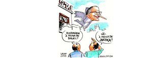 O cartunista Carlos Latuff retrata em charge para o 247 a blindagem do ex-governador Geraldo Alckmin pela Justiça; o caso do tucano passou para a Justiça Eleitoral quando ele perdeu o foro privilegiado, causando indignação geral