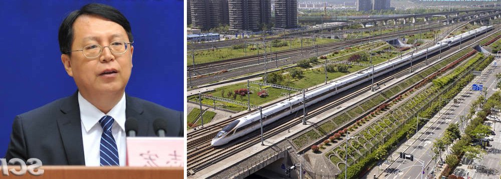 Economia chinesa continua em crescimento acelerado. Destaca-se a modernização industrial, do que é exemplo a produção do trem bala.