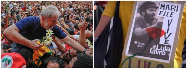 No aniversário da Revolução dos Cravos, que pôs fim ao regime ditatorial em Portugal, manifestantes também pediram a liberdade do ex-presidente Lula, preso em Curitiba (PR); desde o último dia 7, quando ele se entregou à Polícia Federal, os atos contra a prisão já ocorreram em países como Inglaterra, México, França e Espanha