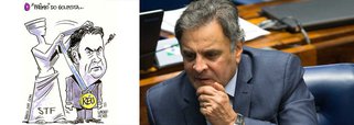 O chargista Carlos Latuff retratou nesta terça-feira, 17, a decisão do Supremo Tribunal Federal que aceitou denúncia da Procuradoria-Geral da República e transformaram em réu o senador Aécio Neves (PSDB-MG) por corrupção passiva e obstrução de Justiça a partir da delação feita por empresários do grupo J&amp;F, que controla a JBS