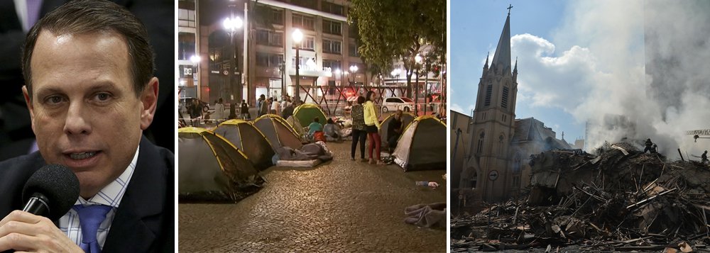 O incêndio que causou o desabamento de um prédio de 24 andares onde viviam ao menos 150 famílias sem-teto, no Largo do Paissandu, centro de São Paulo, causou grande comoção no país e intensa cobertura na imprensa internacional, exceto no ex-prefeito de São Paulo e candidato ao governo do Estado, João Doria (PSDB); Doria, em um primeiro momento afirmou que o edifício estava ocupado "por uma facção criminosa" e que ali "era um centro de distribuição de drogas" para, em seguida, tentar corrigir o erro por meio de nota
