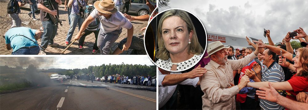 Em nota divulgada na noite desta sexta-feira 23, a presidente nacional do PT, Gleisi Hoffmann (PR), e o coordenador da caravana, Marcio Macêdo, explicam que o ex-presidente não participou de ato em Passo Fundo em decorrência de atos violentos praticados por "milícias fascistas" e por conta da "omissão do governo do Rio Grande do Sul"; "A rodovia na entrada da cidade foi tomada por grupos que portavam armas de fogo e barras de ferro e que atiravam pedras e rojões contra os veículos. Chegaram a fechar a estrada, ateando fogo a pneus", relata a nota; "O país não pode conviver com a violência destes setores autoritários, que usam métodos fascistas para calar e interditar aqueles de quem discordam", defende a nota