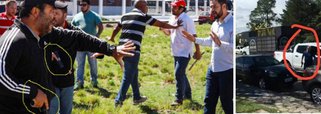 Reportagem da revista Fórum mostra que pelo menos dois soldados da Brigada Militar no município de Bagé (RS), no último dia 19 de março, sacaram suas armas e apontaram para integrantes da caravana Lula pelo Brasil; o homem armado que aparece em destaque na imagem acima é conhecido como Soldado Corrêa e faria parte de uma equipe de inteligência da brigada, que se mistura em manifestações vestindo trajes civis, teoricamente em busca de identificar e impedir atitudes violentas e contrárias à lei realizadas durante protestos populares