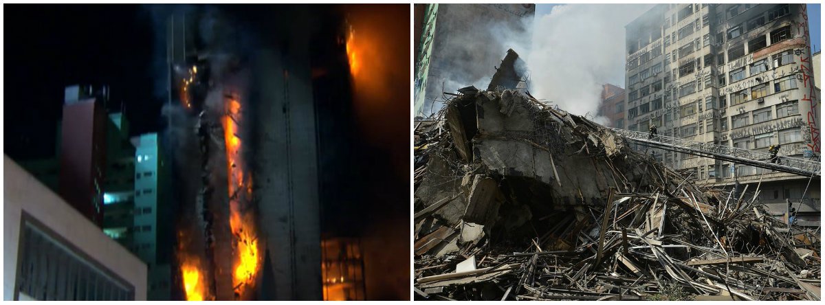 O Corpo de Bombeiros informou que o prédio vizinho ao edifício Wilton Paes de Almeida, que desmoronou no Largo do Paissandu, no Centro de São Paulo, corre risco de desabar; de acordo com a Defesa Civil, a estrutura está condenada; os bombeiros e as máquinas foram retirados às pressas da área próxima ao edifício, que foi isolada