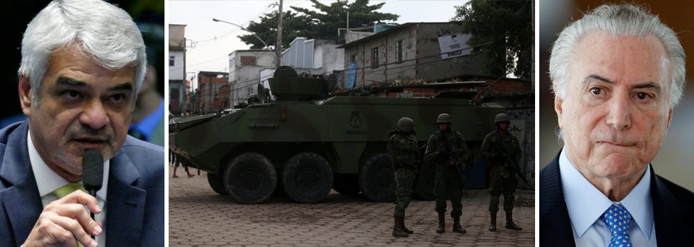 Série de insucessos acumulados pela intervenção militar no Rio de Janeiro foi alvo de críticas pesadas do líder da Oposição no Senado, Humberto Costa (PT-PE); "Temer encontrou no Rio de Janeiro o seu Vietnã. Assim como ocorreu com os Estados Unidos, ele poderá empregar milhares de homens nesse teatro, mas sairá de lá humilhado, diminuindo o papel de nossas Forças Armadas, porque as jogou numa trama política rasa com fim meramente eleitoral", afirmou; "O Rio de Janeiro será o Vietnã onde Temer enterrará o pouco que lhe sobrou de vergonha", completou