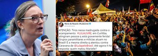 Diante dos ataques gravíssimos ao Acampamento Marisa Letícia em Curitiba que faz vigília pela libertação do ex-presidente Lula, a deputada Maria do Rosário pergunta: “é a mesma direita que atentou contra a caravana de Lula?”; ela diz, em tuíte, que “até agora não há resposta para quem matou Marielle”; o acampamento democrático em Curitiba foi alvo de mais de 20 tiros na madrugada deste sábado; duas pessoas ficaram feridas