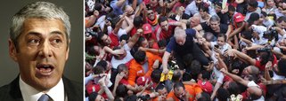 A ilegalidade da prisão do ex-presidente Lula segue repercutindo pelo mundo; o ex-primeiro-ministro de Portugal José Sócrates classificou o ato como uma "violência" contra Lula, em um programa de TV português; "Duvido muito que com uma prisão ilegal e inconstitucional, o Brasil não vai a ter que se arrepender e olhar e manter na prisão um antigo presidente de forma absolutamente fora das regras constitucionais, e retirando aquilo que é uma proteção constitucional válida para todos os cidadãos brasileiros, que todos são inocentes até ter uma sentença transitada em julgado", disse Sócrates; "O que assistimos foi um ato de violência política contra o ex-presidente"; assista