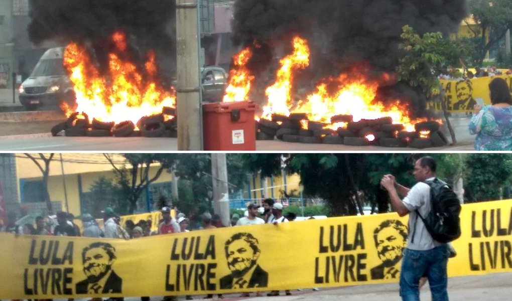 Protesto de integrantes da Frente Brasil Popular bloqueou nesta manhã as principais vias de entrada de Belo Horizonte, em protesto pela liberdade do ex-presidente Lula e pela retomada da democracia no Brasil; avenidas Nossa Senhora do Carmo, Amazonas e Antônio Carlos foram interditadas pelos manifestantes