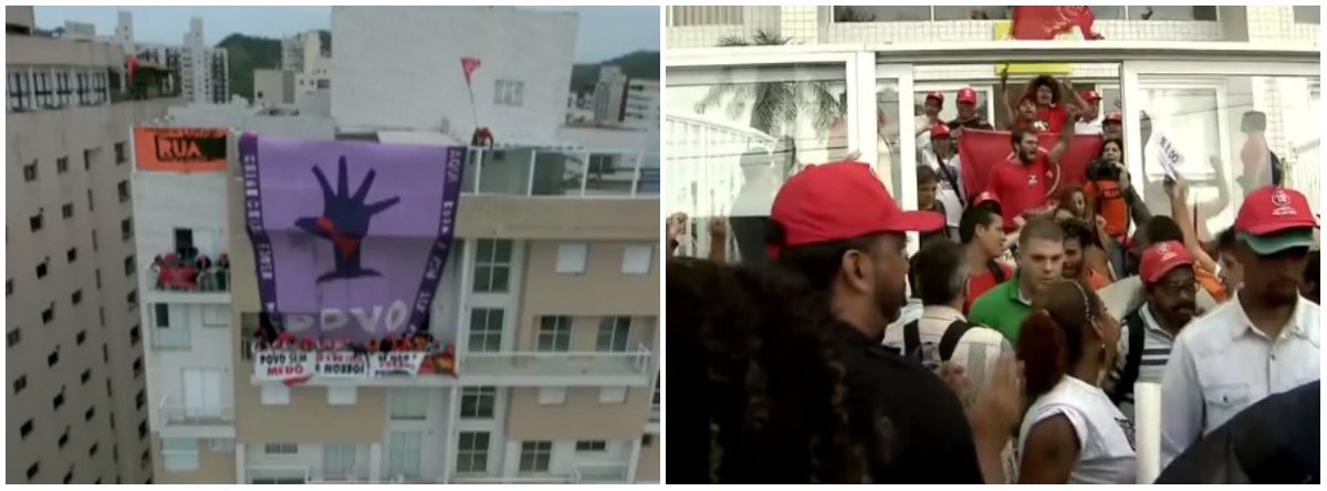 A Polícia Federal instaurou um inquérito com o objetivo de apurar a ocupação do MTST no triplex em Guarujá (SP); peritos foram ao apartamento para avaliar eventuais danos; a aproximadamente 50 integrantes do MTST e da Frente Povo Sem Medo invadiram o Edifício Solaris; "Se o triplex é do Lula, podemos permanecer. Se não é, por que ele está preso?", argumentou Josué Rocha, membro do MTST