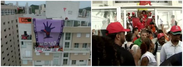 A Polícia Federal instaurou um inquérito com o objetivo de apurar a ocupação do MTST no triplex em Guarujá (SP); peritos foram ao apartamento para avaliar eventuais danos; a aproximadamente 50 integrantes do MTST e da Frente Povo Sem Medo invadiram o Edifício Solaris; "Se o triplex é do Lula, podemos permanecer. Se não é, por que ele está preso?", argumentou Josué Rocha, membro do MTST