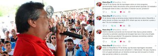 O governador Flávio Dino (PCdoB) usou as redes sociais para afirmar que a matéria da TV Mirante é um ataque capitaneado pelo grupo Sarney, dono da TV afiliada à Globo; 'o governo está provando que não autorizou a assinatura do memorando falso da PM', disse Dino, que classificou como uma armação ridícula que 'os pequenos interesses coronelistas e delírios fascistas insistem nesse “jornalismo”