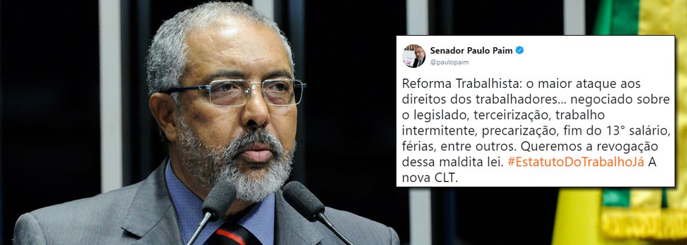 Crítico ferrenho de Temer e contrário à Reforma Trabalhista, o senador Paulo Paim (PT-RS) usou o Twitter para afirmar que denunciou, realizou audiências e que “Agora realidade veio à tona: 13,7 milhões de desempregados”; para ele, é “o maior ataque aos direitos dos trabalhadores... negociado sobre o legislado, terceirização, precarização, fim do 13° salário, férias, entre outros. Queremos a revogação dessa maldita lei"