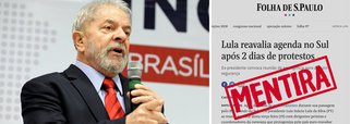 O ex-presidente Luiz Inácio Lula da Silva desmentiu, através das redes sociais, matéria da Folha desta terça-feira (20) que diz que ele teria feito reunião de emergência com dirigentes para reavaliar a caravana pelo Sul após ser alvo de protestos; de acordo com Lula, "toda a agenda da caravana Lula pelo Brasil está mantida. A caravana não vai parar"