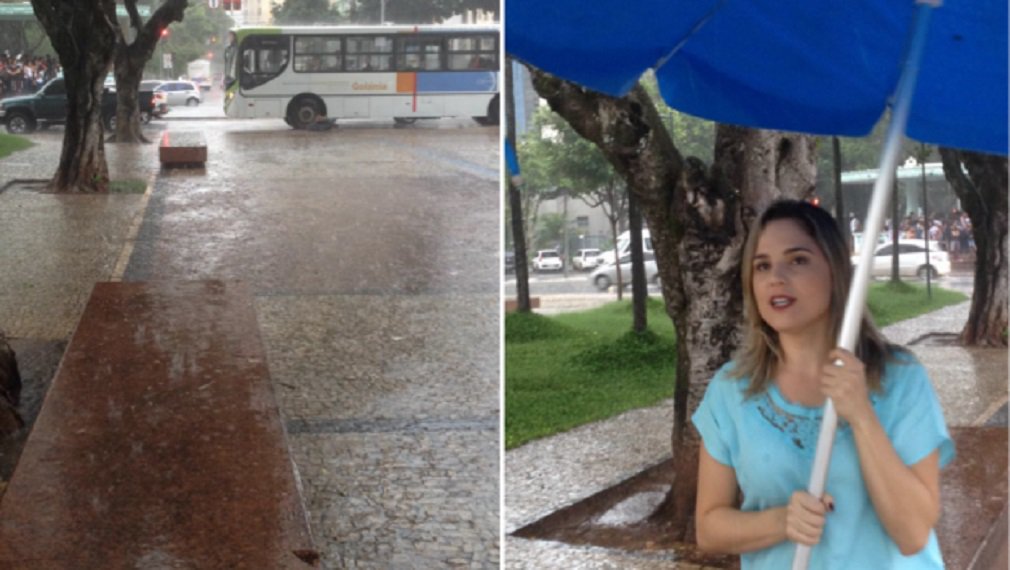 Mesmo sob a forte chuva que caiu em Goiânia no começo da noite de sexta-feira, a nova TV Brasil Central acompanhou o ato em protesto pelo assassinato da vereadora Marielle Franco (PSol) e do motorista dela, Anderson Pedro Gomes, no Rio de Janeiro; “Portando cartazes e bandeiras, os manifestantes querem que a morte da vereadora carioca Marielle Franco seja investigada”, informou a jornalista Danuza Azevedo, que acompanhou o ato