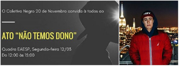 O Coletivo Negro 20 de Novembro organiza pelas redes sociais um ato para esta segunda-feira 12, na quadra da FGV EAESP (Escola de Administração de Empresas de São Paulo), em repúdio ao racismo manifestado pelo estudante da instituição Gustavo Metropolo, que compartilhou a foto de um aluno negro na universidade com o comentário "achei esse escravo aqui no fumódromo, quem for o o dono avisa"; manifestação pede a expulsão de Gustavo, que foi afastado por 3 meses