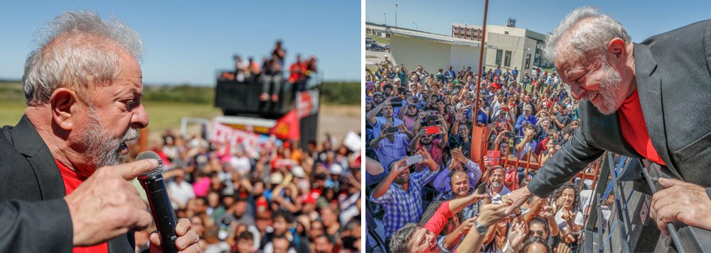 No primeiro dia da caravana pela região Sul do País, o ex-presidente Lula visitou a Universidade Federal do Pampa (Unipampa), inaugurada por ele em 2005, e defendeu o direito de se candidatar à presidência da República; "Nós queremos democracia. E democracia pressupõe eleição. E se eles estão preocupados com o fato de eu ser candidato, eles podem saber que vamos ganhar", disse Lula; "Eu vou visitar 26 cidades até Curitiba pra mostrar que nós queremos e sabemos cuidar desse país. Não me preocupo com quem está protestando contra, amanhã eles estarão batendo palma em sinal de aprovação ao governo que faremos nesse país", disse Lula sobre manifestantes contrários ao ex-presidente