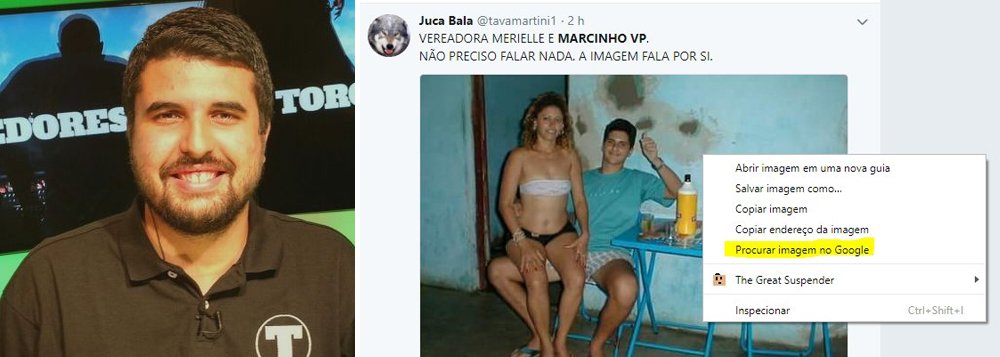 O jornalista esportivo Allan Simon criticou a disseminação de notícias caluniosas contra a vereadora Marielle Franco (PSOL) e deu uma dica de desmascarar uma fake news; "1) Clique com o direito na foto e clique em 'pesquisa imagem no Google'; 2) Veja os termos relacionados à foto original; 3) Encontre a imagem original; 4) Manda o troll enfiar o fake news onde achar mais confortável", escreveu Simon em seu twitter, em viralizou nas redes 