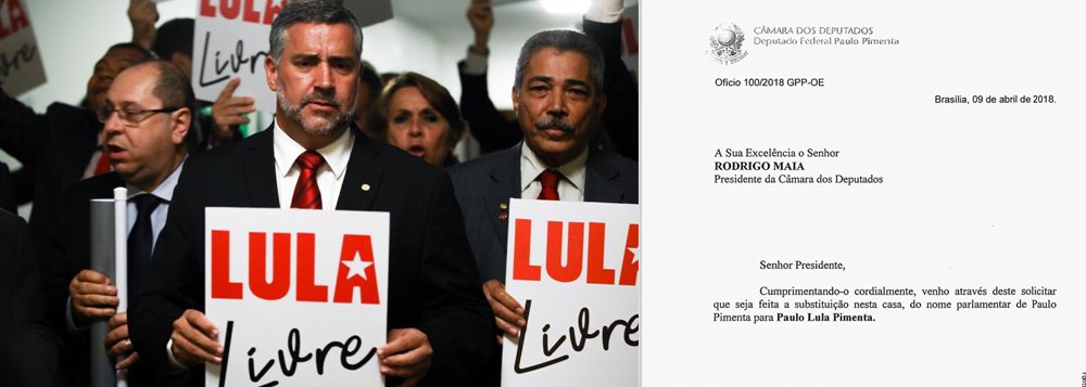 Em protesto contra a prisão arbitrária do ex-presidente, deputados federais do PT decidiram adotar, a partir desta terça, a palavra “Lula” no nome parlamentar oficial, para que o nome apareça no painel de votação; informação foi publicada primeiramente pelo deputado Marco Maia (RS), que se chamará "Marco Lula Maia"; "Todos seremos Lula", diz ele; líder da bancada, Paulo Pimenta (RS), disse que a bancada está unida em torno da campanha “Lula Livre”, para a libertação imediata do ex-presidente
