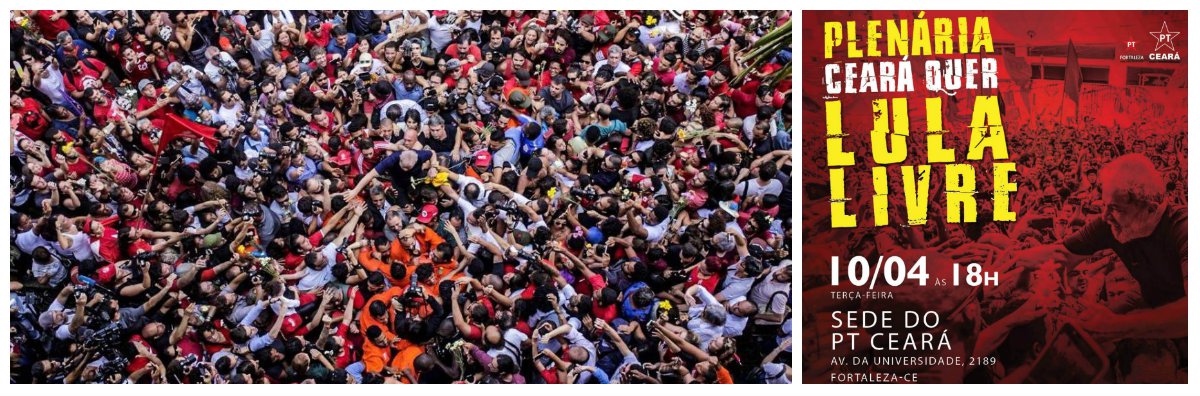 O PT Ceará e o PT Fortaleza realizam nesta terça-feira, 10 de abril, ás 18h, mais uma "Plenária Ceará Quer Lula Livre" na sede estadual do partido, na Av. da Universidade, 2189. A plenária deve definir as novas ações da militância e dos apoiadores de Lula. No último fim de semana, várias atividades, reunindo milhares de pessoas foram realizadas em Fortaleza e no interior. A orientação do partido é manter mobilização permanente
