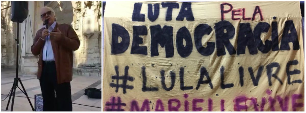 O Coletivo Vozes Importunas realiza nesta segunda-feira 16 na Praça 8 de maio (Santa Cruz) em Coimbra, Portugal, um ato que pede a liberdade do ex-presidente Lula; a manifestação conta a participação de intelectuais, parlamentares portugueses e a população; o sociólogo Boaventura de Sousa Santos também discursou; assista