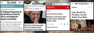 O jornal espanhol El País destacou que o "Brasil é o reino do imprevisível", enquanto o o britânico The Guardian destacou que a decisão dos ministros do STF foi marcada por "virada extraordinária de eventos"; o Guardian ressaltou, ainda, que Lula é "o político mais popular do Brasil", tendo deixado a Presidência da República em 2010 com mais de 80% de aprovação pela população
