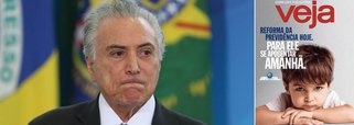 A Justiça mandou suspender novamente a veiculação da nova leva de propagandas sobre a reforma da Previdência. Segundo a acoluna Painel, o Planalto foi informado na sexta-feira, 16, horas após Michel Temer anunciar a intervenção militar na Segurança Pública no Rio de Janeiro; "Ninguém levantou uma sobrancelha. Como o decreto impede a votação de emendas à Constituição, o governo já ia tirar as peças do ar", diz a coluna; neste fim de semana, a revista Veja circula com uma capa publicitária, paga pelo governo de Michel Temer, em que defende a reforma da Previdência