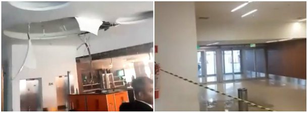 Desabou neste domingo (18) uma parte do teto do salão de embarque do Aeroporto Internacional Juscelino Kubitschek, em Brasília; o motivo do incidente foram as fortes chuvas; pelo menos uma pessoa ficou ferida, mas recebeu atendimento de brigadistas da Inframarica