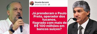 O ex-ministro Ricardo Berzoini ironizou a blindagem do tesoureiro do PSDB, Paulo Vieira de Souza, conhecido como Paulo Preto e flagrado com mais de R$ 100 milhões na Suíça; "já prenderam?", questionou