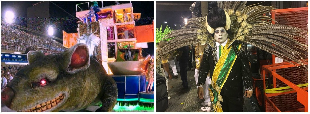 Vence no Carnaval do Rio o discurso de exaltação da Lava Jato, de destruição da Petrobras e da ênfase de que o principal problema do Brasil é a corrupção e Beija-Flor leva seu 14º título; Paraíso do Tuiuti, que se destacou pela irreverência e pelo enredo de protesto, ao denunciar o golpe ao mundo e mostrar Michel Temer como um vampirão neoliberalista, foi vice; ela já havia saído campeã ao se tornar o assunto mais comentado na internet do carnaval e foi eleita em vários prêmios de público