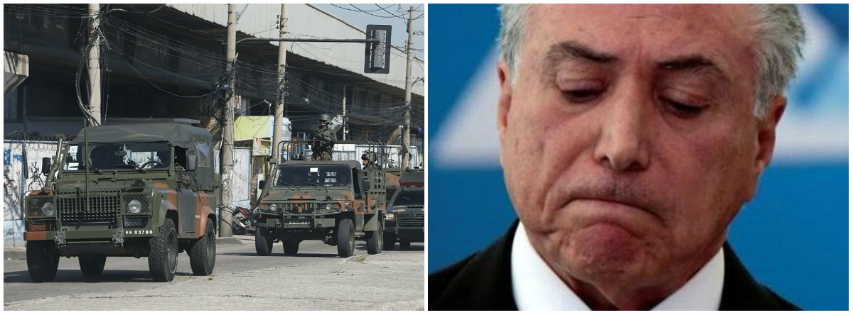 Segundo a CUT, a intervenção federal no Rio "é mais um factoide irresponsável com o objetivo de tentar jogar uma cortina de fumaça sobre os inúmeros escândalos que envolvem esse governo, como o inquérito que apura o envolvimento do presidente em negócios escusos no Porto de Santos, e também sua derrota política na tentativa frustrada de votação da reforma da Previdência, impedida pela pressão da CUT, das demais centrais sindicais e dos movimentos sociais"