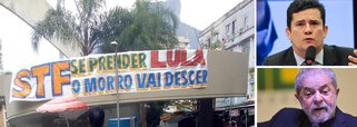 É o que aponta uma faixa colocada na entrada da comunidade, no momento em que a Globo tenta pressionar o Judiciário a prender o ex-presidente Lula para que ele desista de disputar as eleições presidenciais de 2018