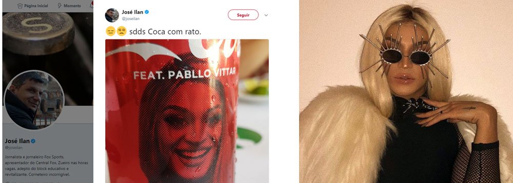 O jornalista José Illan resolveu atacar a cantora drag Pabblo Vittar com um comentário, no mínimo, preconceituoso. Ele não disse simplesmente que não gostava de Pabblo, o que seria completamente compreensível, mas o comparou com um animal asqueroso, aponta reportagem da revista Fórum