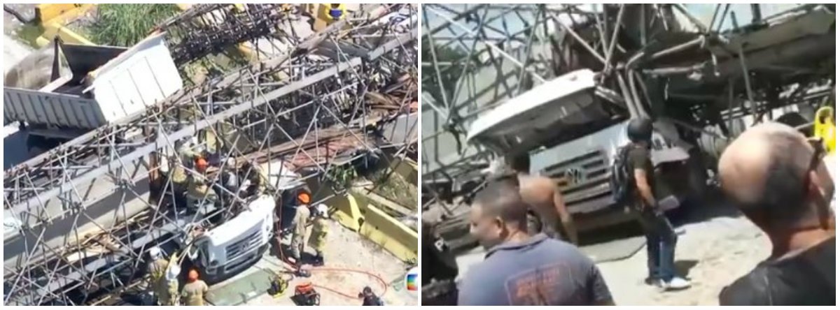 Uma passarela metálica de pedestres caiu na Avenida Brasil, altura de Cordovil, zona norte do Rio de Janeiro, interditando a via expressa nos dois sentidos; o acidente teria sido provocado porque a caçamba do caminhão estaria levantada e, com o choque, acabou derrubando parte da passarela; segundo o G1, a passarela deixou ao menos um morto e um ferido