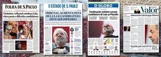 As manchetes dos principais jornais brasileiros demonstram, de forma inequívoca, que o julgamento de Lula só ocorreu para que ele fosse banido da disputa presidencial de 2018 pelo tapetão judicial. Na Folha, condenação dificulta candidatura. No Globo, esvazia. No Valor, impede, enquanto o Estado de S. Paulo adianta que o registro de Lula deve ser barrado. Foi exatamente para que este objetivo fosse alcançado que o Brasil sofreu dois golpes sequenciais – o de 2016, com a derrubada de Dilma sem crime de responsabilidade, e o de 2018, com a condenação de Lula sem provas; a questão é: o povo vai aceitar?