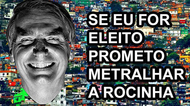 A uma plateia de cerca de mil executivos do setor financeiro, em evento promovido pelo banco BTG Pactual, o pré-candidato a presidente Jair Bolsonaro foi aplaudido de pé ao propor que se os traficantes da favela da Rocinha, no Rio, não saírem da favela e se entregarem, ele mandará metralhar a comunidade e tudo que tem dentro dela