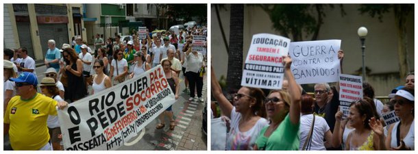 O protesto pediu mais políticas públicas de segurança para a região; a manifestação reuniu centenas de pessoas vestidas de branco e caminhou do Largo do Machado até o Palácio Laranjeiras, sede do governo estadual; houve reclamações sobre a falta de patrulhamento e cobranças pelo uso da inteligência policial nos bairros de Laranjeiras, Catete, Flamengo e Botafogo; eles criticaram a gestão do governador Luiz Fernando Pezão e do prefeito do Rio, Marcelo Crivella 