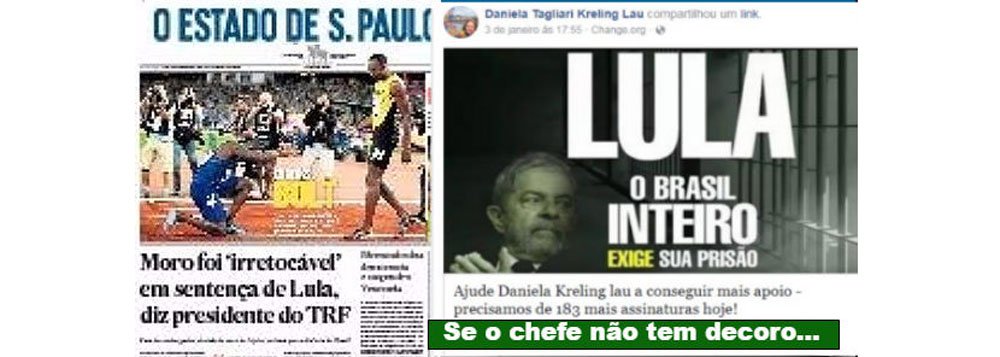"O caso não é de liberdade de expressão. É, nitidamente, de falta de decoro. Se alguém exerce uma função pública – e mais ainda, comissionada – no Judiciário, é óbvio que tem de se abster de manifestações sobre processos pendentes de julgamento, ainda mais na seção judiciária em que atua", diz Fernando Brito, editor do Tijolaço, sobre a chefe de gabinete do TRF-4, que pediu a prisão de Lula