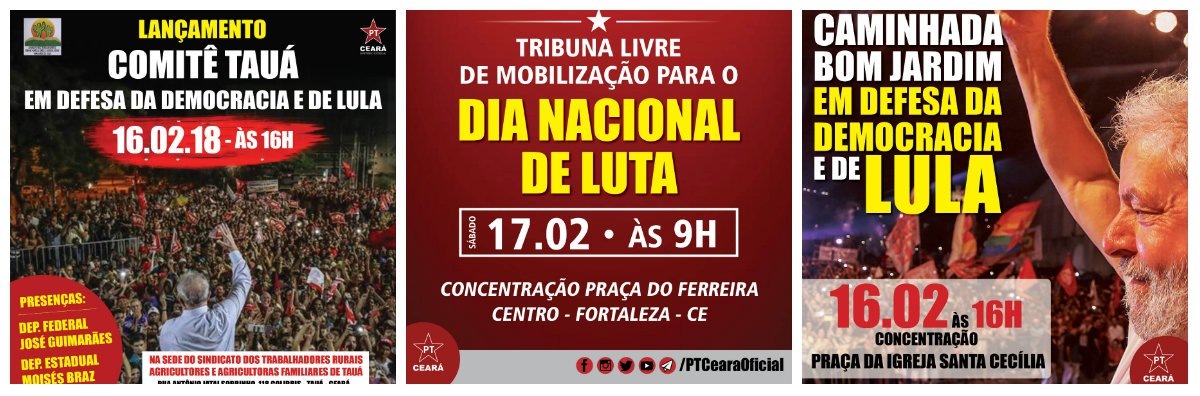Na continuidade da agenda de mobilização contra o golpe, a reforma da previdência e em defesa de Lula, diversas atividades estão programadas neste final de semana, em Fortaleza e no interior, organizados pelas Frentes Brasil Popular, Povo Sem Medo, partidos de esquerda e movimentos sociais