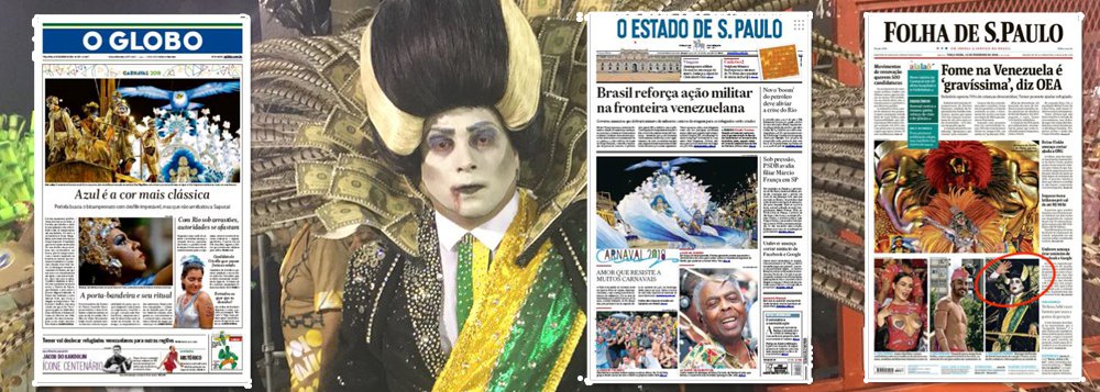 O jornalista Alberto Villas criticou a cobertura da imprensa tradicional sobre o "Vampirão", da escola de samba Paraíso do Tuiuti, que representou Michel Temer; "O vampiro na avenida, o grande sucesso do carnaval 2018, só apareceu na primeira página da Folha. O Globo e o Estadão acharam melhor tirar", postou o jornalista no Facebook