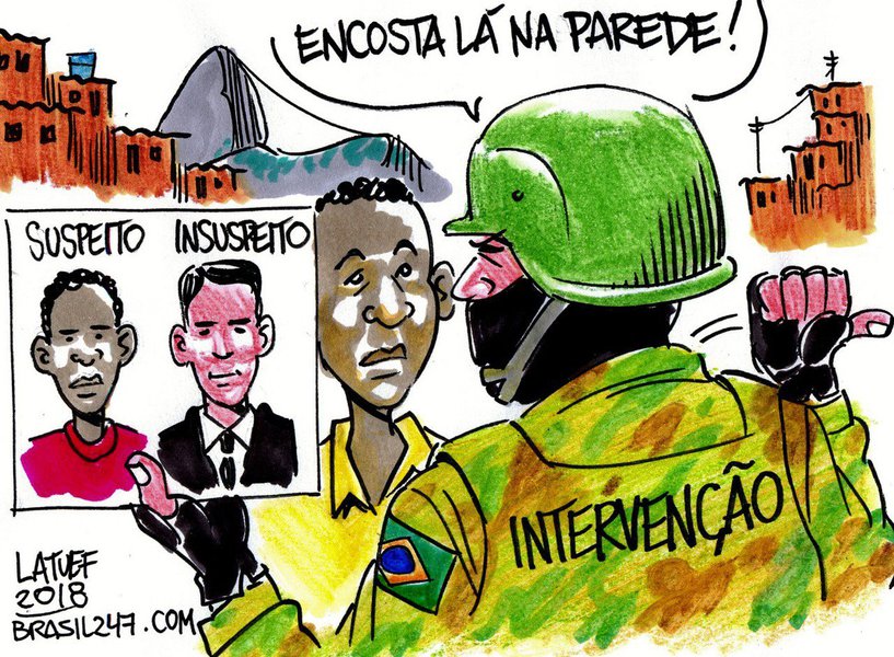 O chargista Carlos Latuff criticou nesta terça-feira, 27, a operação do Exército que está fotografando os moradores de comunidades do Rio de Janeiro, na intervenção militar decretada na Segurança Pública