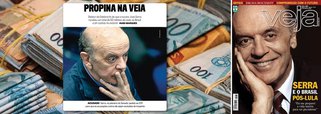 Depois de fazer campanha pelo tucano José Serra em duas campanhas presidenciais, as de 2002 e 2010, quando ele foi derrotado pelos ex-presidentes Lula e Dilma, a revista Veja quebrou a blindagem e disse que o senador – tal qual um vampiro – recebeu propina na veia; Veja se refere à denúncia feita por Pedro Novis, presidente da Odebrecht, de que ele recebeu propinas de R$ 52,4 milhões da empreiteira, em contrapartida a favores concedidos pelo governo de São Paulo