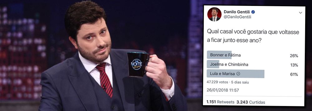 O apresentador do SBT Danilo Gentili, conhecido apoiador da ideologia de extrema-direita, divulgou em sua conta no Twitter uma enquete de cunha fascista contra o ex-presidente Lula e contra a memória da ex-primeira-dama Marisa Letícia; ele listou três casais, Lula e Marisa entre els, e perguntou qual deles o público gostaria que voltasse a ficar junto em 2018