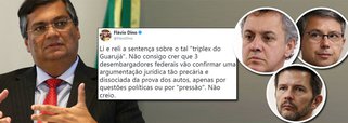 Aprovado em primeiro lugar no mesmo concurso prestado por Sérgio Moro, o governador do Maranhão, Flávio Dino (PCdoB), que também é juiz, criticou a possibilidade de condenação do ex-presidente Lula pelo TRF-4 no próximo dia 24; "Li e reli a sentença sobre o tal 'triplex do Guarujá'. Não consigo crer que 3 desembargadores federais vão confirmar uma argumentação jurídica tão precária e dissociada da prova dos autos, apenas por questões políticas ou por 'pressão'. Não creio", escreveu Dino em sua página no Twitter; o recurso de Lula contra a sentença de  Sérgio Moro será julgada pelos desembargadores João Pedro Gebran Neto, Leandro Paulsen e Victor dos Santos Laus