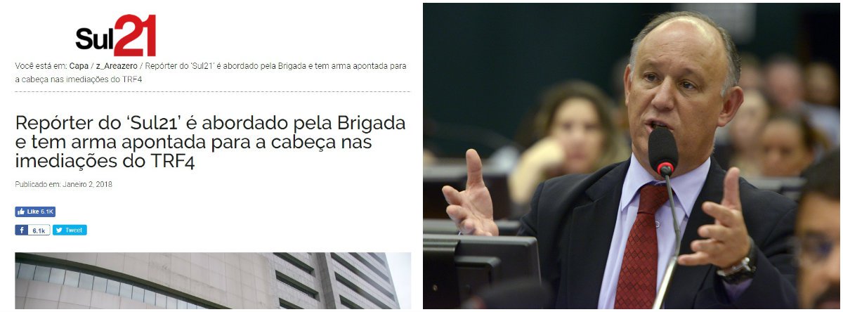 Nesta terça-feira 2, alguns minutos depois de ter tirado fotos externas do prédio do TRF4, em Porto Alegre, o repórter fotográfico Guilherme Santos, do site Sul 21, foi abordado por quatro policiais em uma viatura e teve uma arma apontada para sua cabeça; "Sartori e o comando da Brigada Militar devem explicações pelo atentado à liberdade de imprensa em Porto Alegre!", postou Pepe Vargas no Twitter