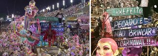 "Prefeito, pecado é não brincar no Carnaval", dizia faixa da escola de samba da Mangueira, durante a primeira noite de desfiles no sambódromo do Rio de Janeiro