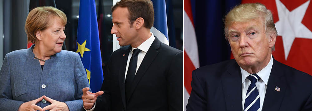 A chanceler alemã Angela Merkel considera se juntar ao presidente francês, Emmanuel Macron, no Fórum Econômico Mundial, em Davos, na próxima semana, no que pode se tornar um confronto épico de visões de mundo com o presidente norte-americano, Donald Trump