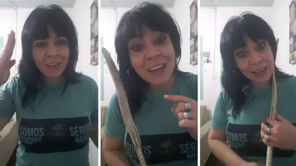 Sargento da Brigada Militar do Rio Grande do Sul, Flavia Cristina Abreu, que já havia ameaçado os manifestantes que viajarem a Porto Alegre para acompanhar o julgamento no TRF4, postou um novo vídeo nas redes sociais com mais ameaças; segurando o chicote de madeira nas mãos, a brigadiana diz que "isso se chama relho, mango. Uma coisa que a gente usa de vez em quando, quando vagabundo vem bater de frente. Isso faz um efeito galera... Sugiro que todos tenham, aqui no Rio Grande do Sul todos têm. Isso é muito bom. Na paleta então..."; assista