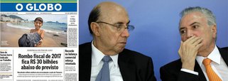 Depois de liderar a derrubada da presidente Dilma Rousseff por conta das tais "pedaladas fiscais", o jornal O Globo, que se converteu no Diário Oficial do golpe, se excedeu em seu chapa-branquismo, com a manchete desta quarta-feira, que celebra um rombo fiscal de R$ 129 bilhões; detalhe: em dois anos, Michel Temer e Henrique Meirelles, embora digam estar ajustando as contas, queimaram todos os superávits fiscais acumulados pelo governo Dilma
