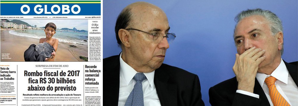 Depois de liderar a derrubada da presidente Dilma Rousseff por conta das tais "pedaladas fiscais", o jornal O Globo, que se converteu no Diário Oficial do golpe, se excedeu em seu chapa-branquismo, com a manchete desta quarta-feira, que celebra um rombo fiscal de R$ 129 bilhões; detalhe: em dois anos, Michel Temer e Henrique Meirelles, embora digam estar ajustando as contas, queimaram todos os superávits fiscais acumulados pelo governo Dilma